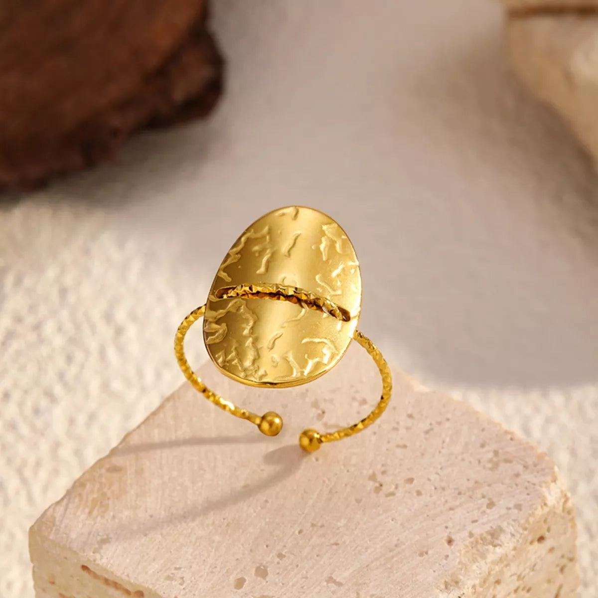 Hammered Disc Open Ring - alternate ring view
