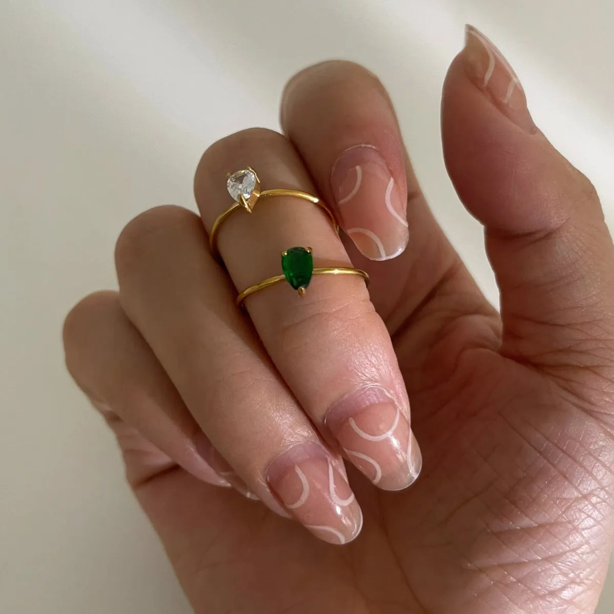 2-Piece 18K Gold-Plated Inlaid Zircon Open Ring - alternate ring view