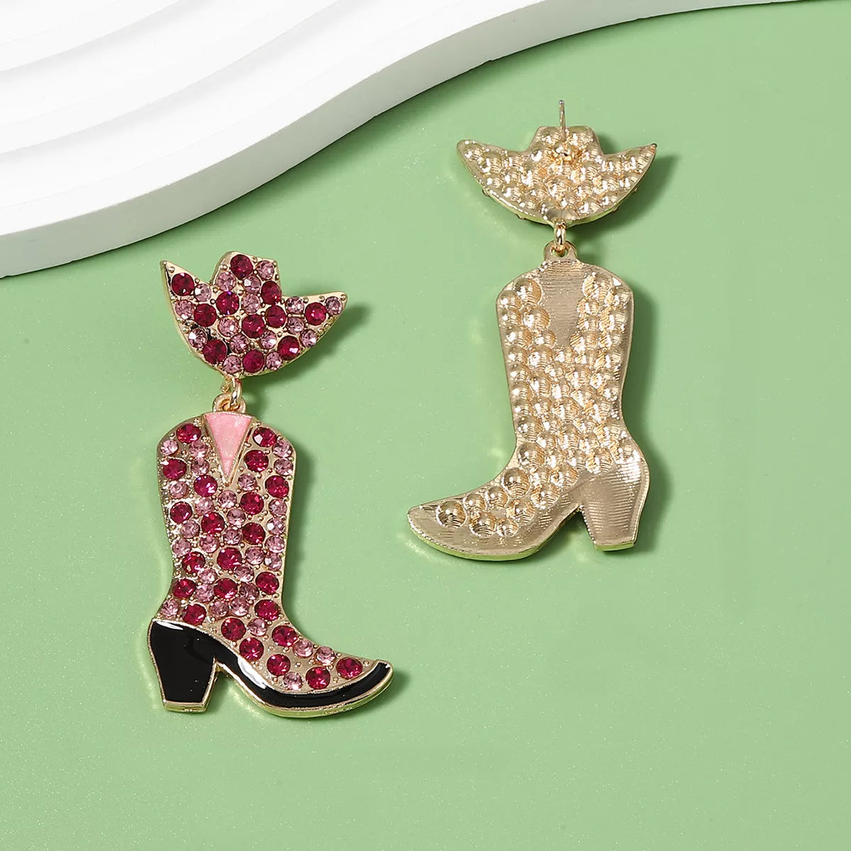 Rhinestone Cowboy Boot Dangle Earrings - alternate earring view