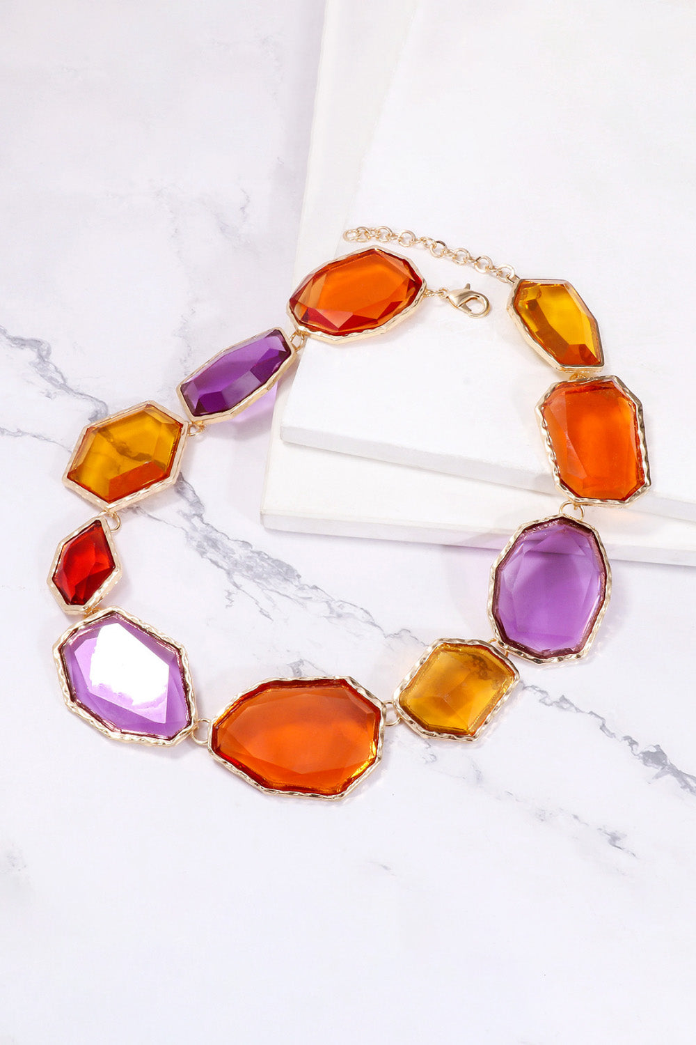 Geometric Shape Zinc Alloy Frame Resin Necklace in Black - women's necklace