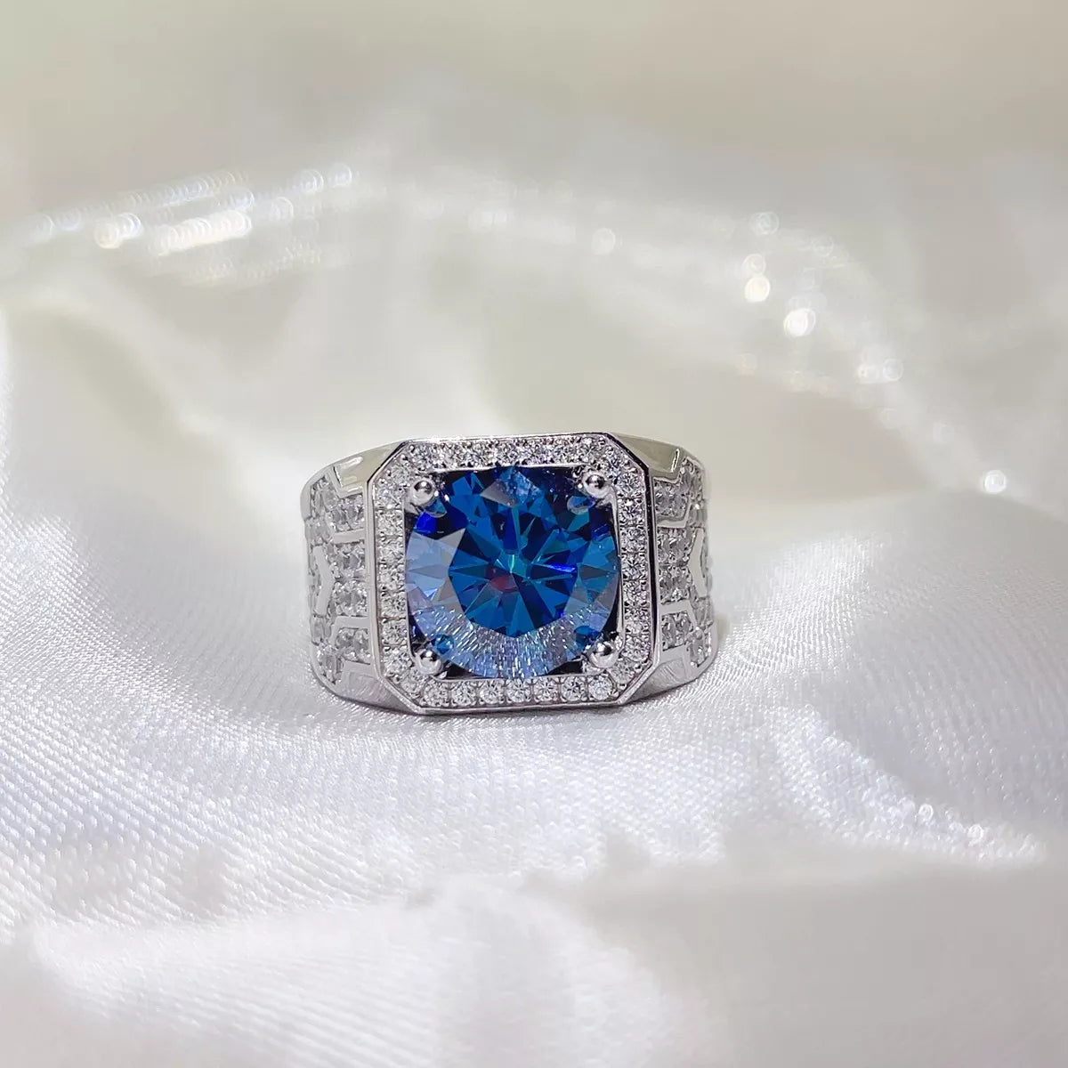 5 Carat Sterling Silver Moissanite Ring in Pastel Blue - women's ring
