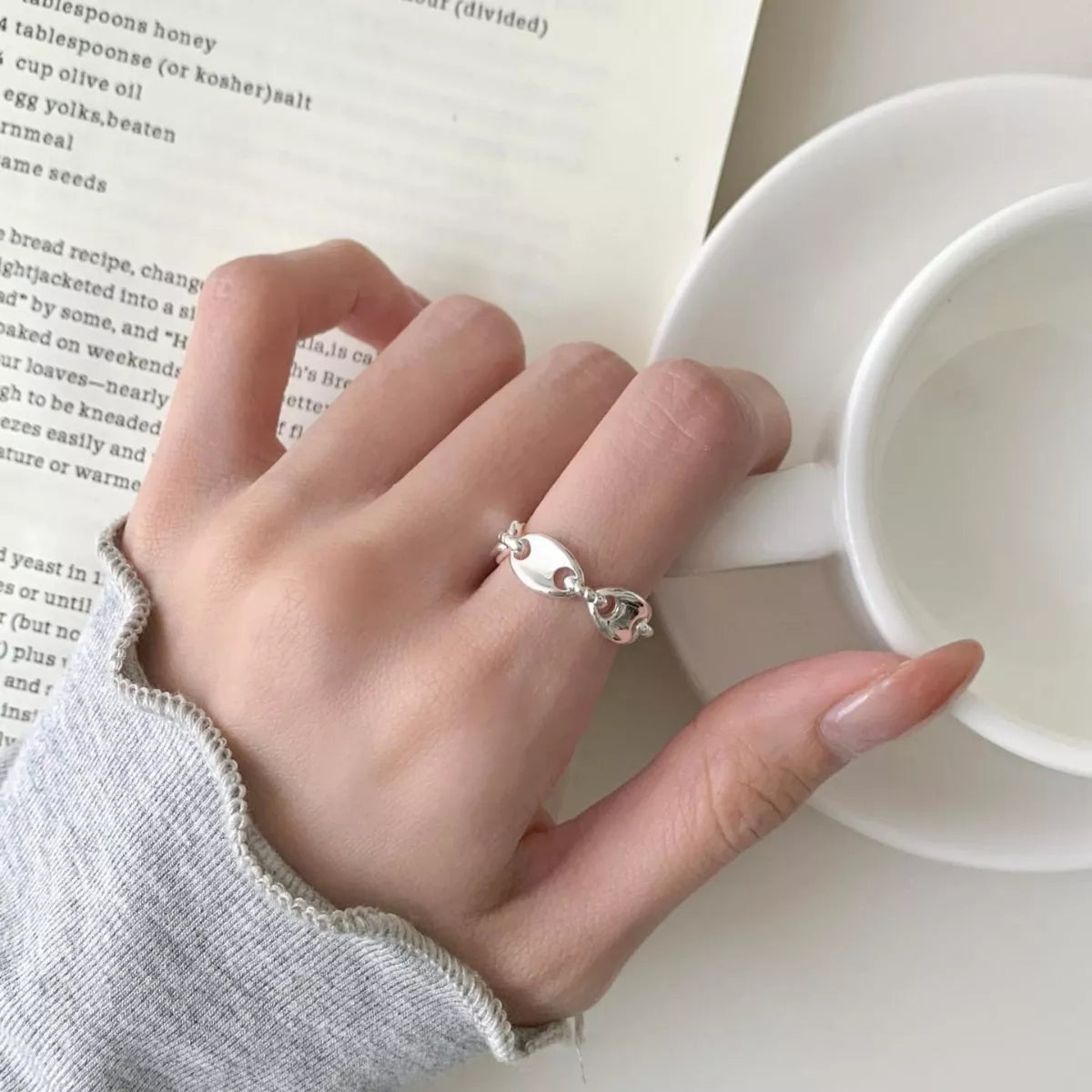 Sterling Silver Pig's Snout Ring - alternate ring view