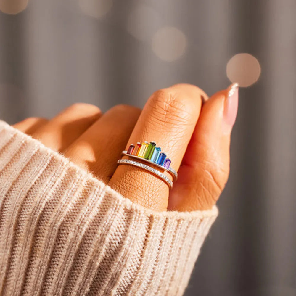 Zircon Sterling Silver Double-Layered Ring - alternate ring view