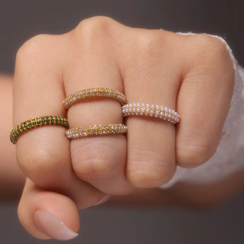 18K Gold-Plated Inlaid Zircon Ring - alternate ring view