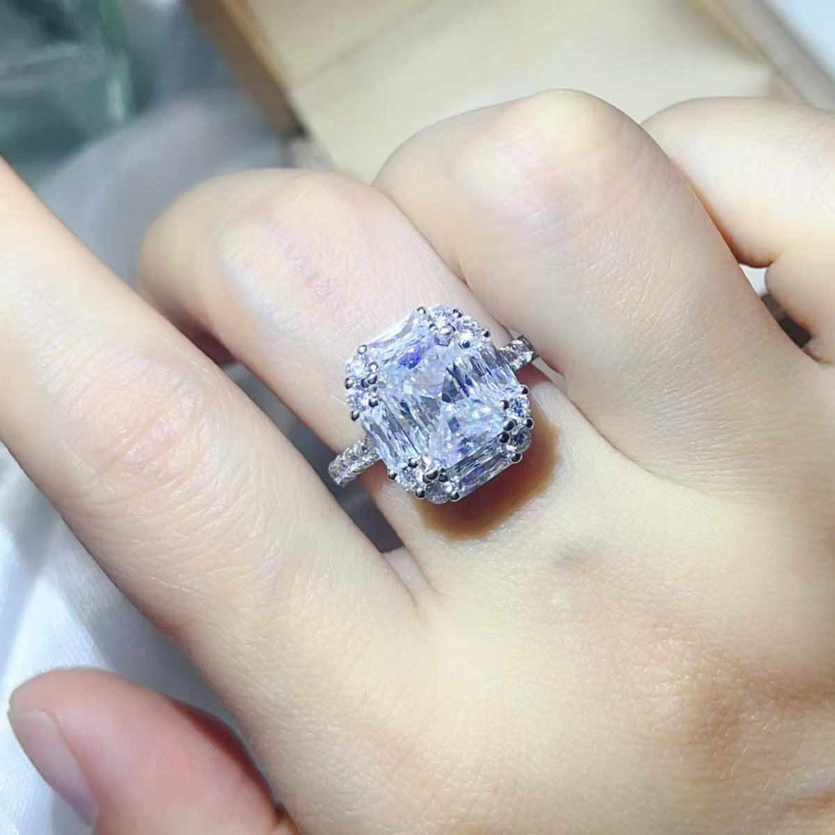 3 Carat Moissanite Sterling Silver Ring in Silver - women's ring