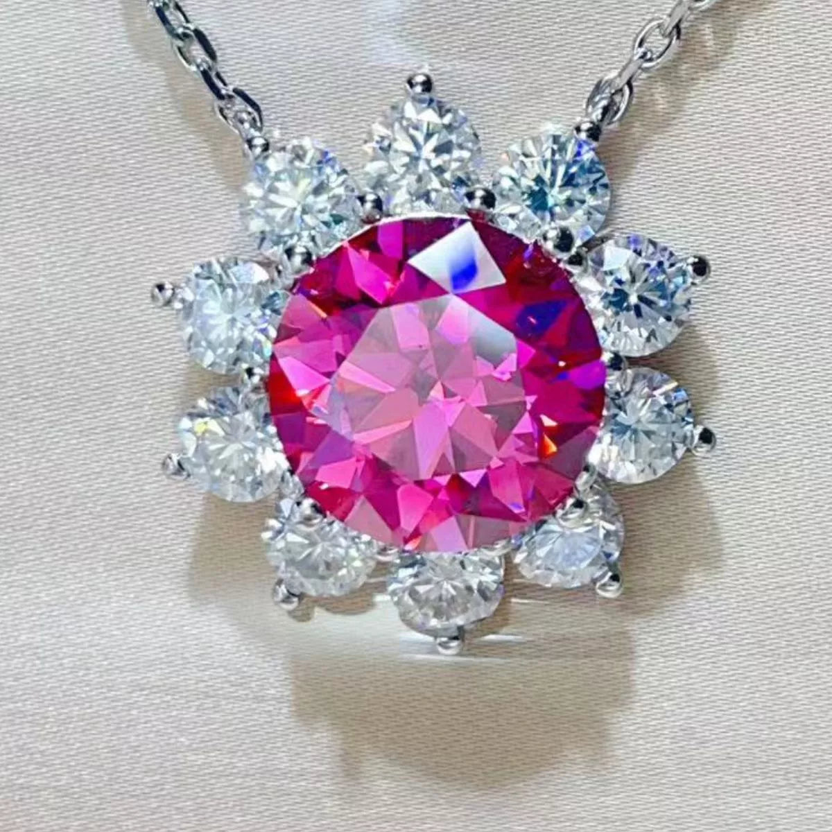 5 Carat Moissanite Sterling Silver Pendant Necklace - alternate necklace view