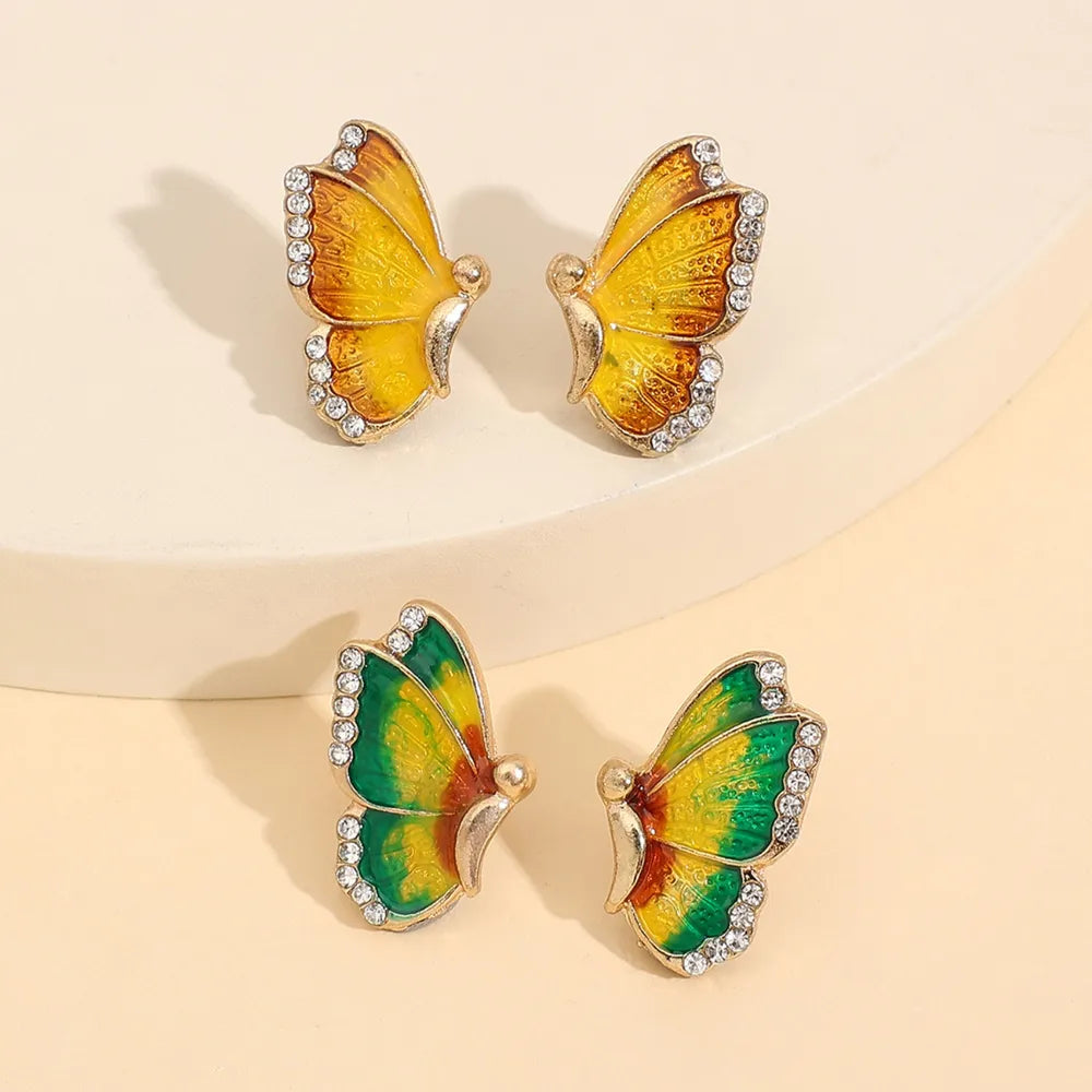 2 Piece Rhinestone Alloy Butterfly Stud Earrings in Multicolor - women's stud earrings