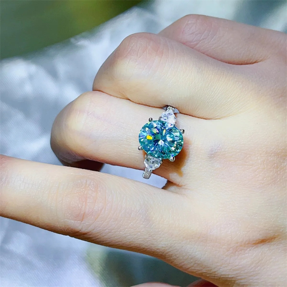 5 Carat Moissanite Sterling Silver Ring in Turquoise - women's ring