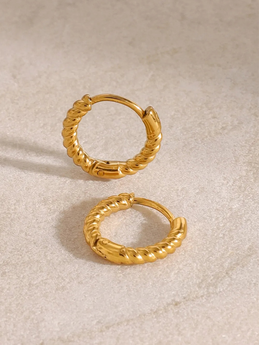 18K Gold-Plated Stainless Steel Huggie Earrings - alternate earring view