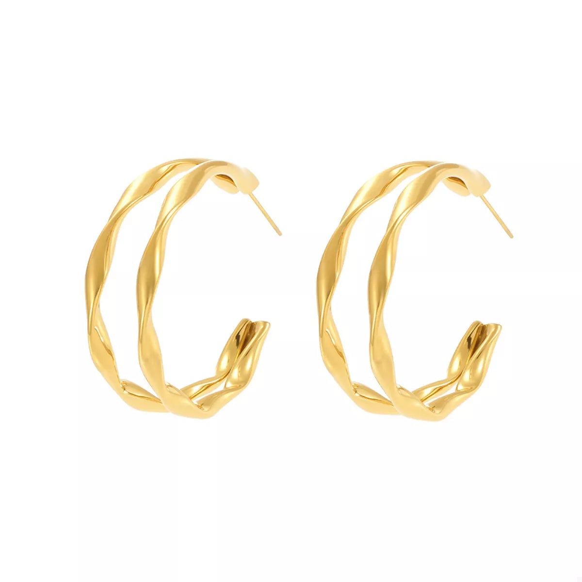 18K Gold-Plated Chunky Twisted Hoop Earrings - alternate earring view