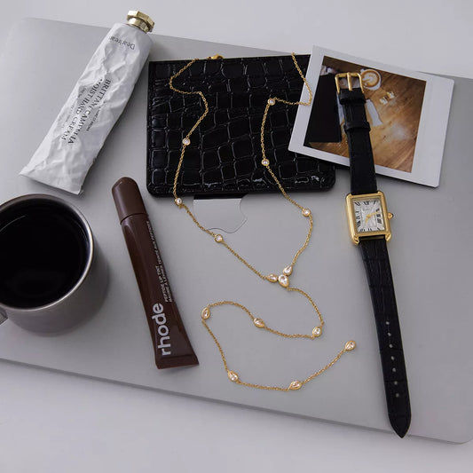 18K Gold-Plated Zircon Chain Necklace in Gold - women's chain necklace
