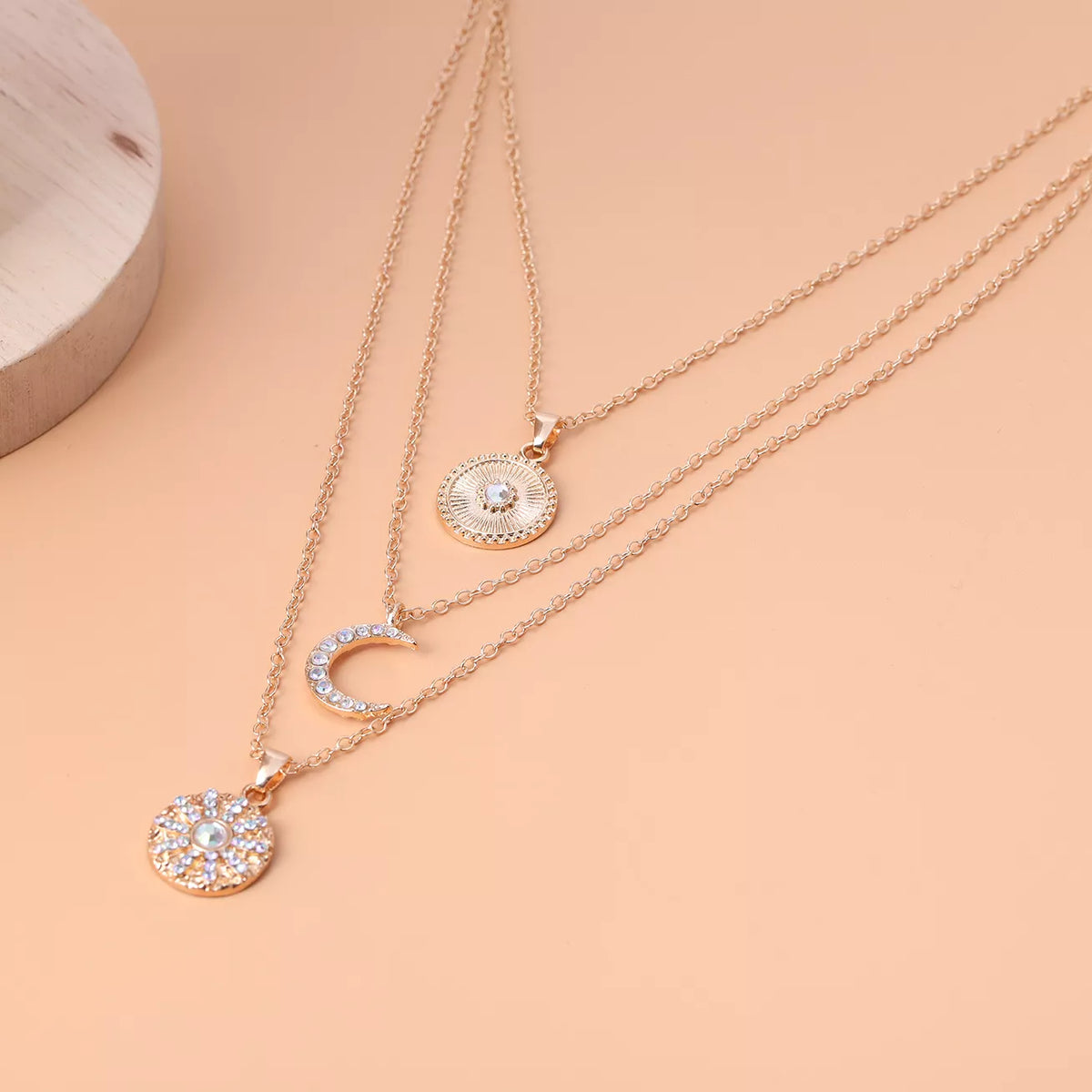 Multi-Layered Gold-Tone Moon and Coin Pendant Necklace - alternate necklace view