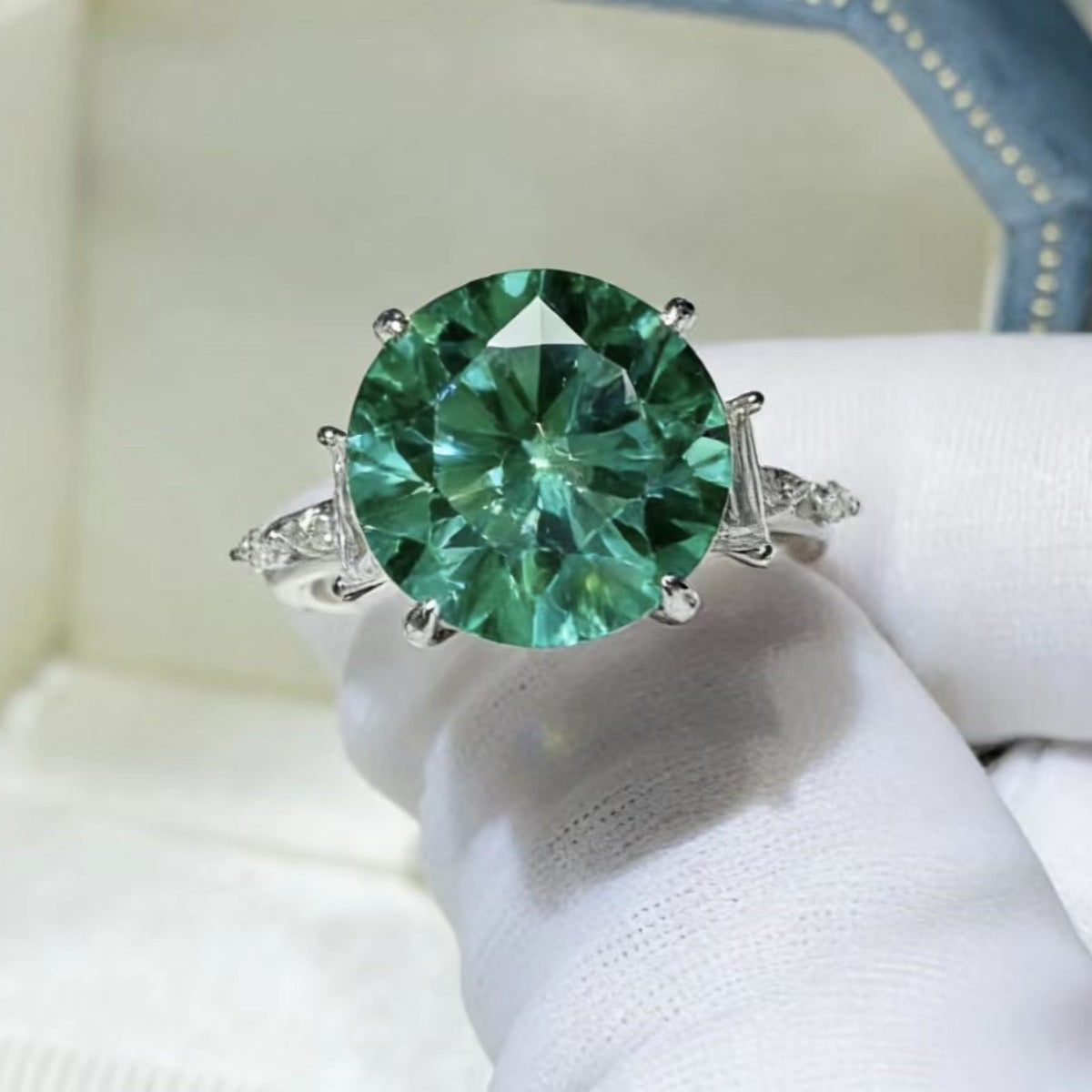 8 Carat Moissanite Sterling Silver Ring in Green - women's ring