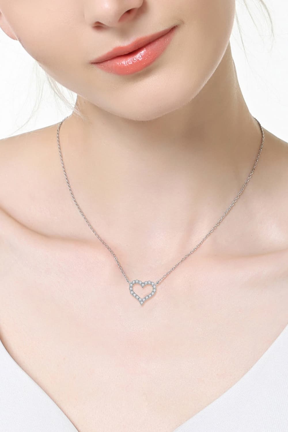 Adored Moissanite Platinum-Plated Heart Necklace - alternate necklace view