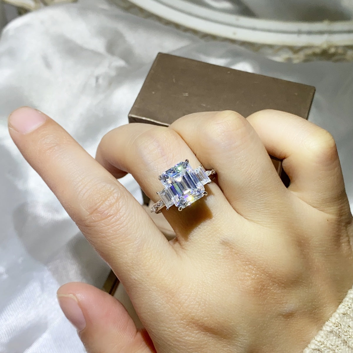 5 Carat Moissanite Sterling Silver Ring in Silver - women's ring
