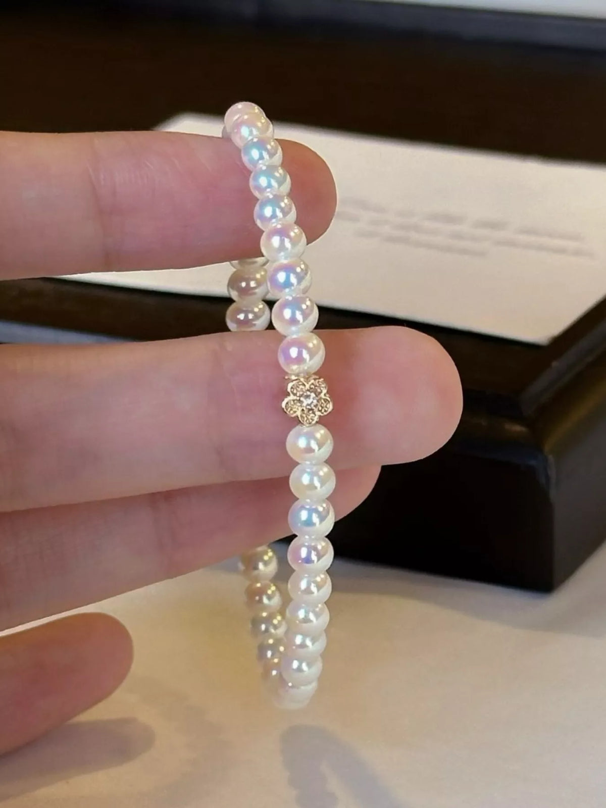 Pearl Bracelet with Floral Accent in White - women's pearl bracelet