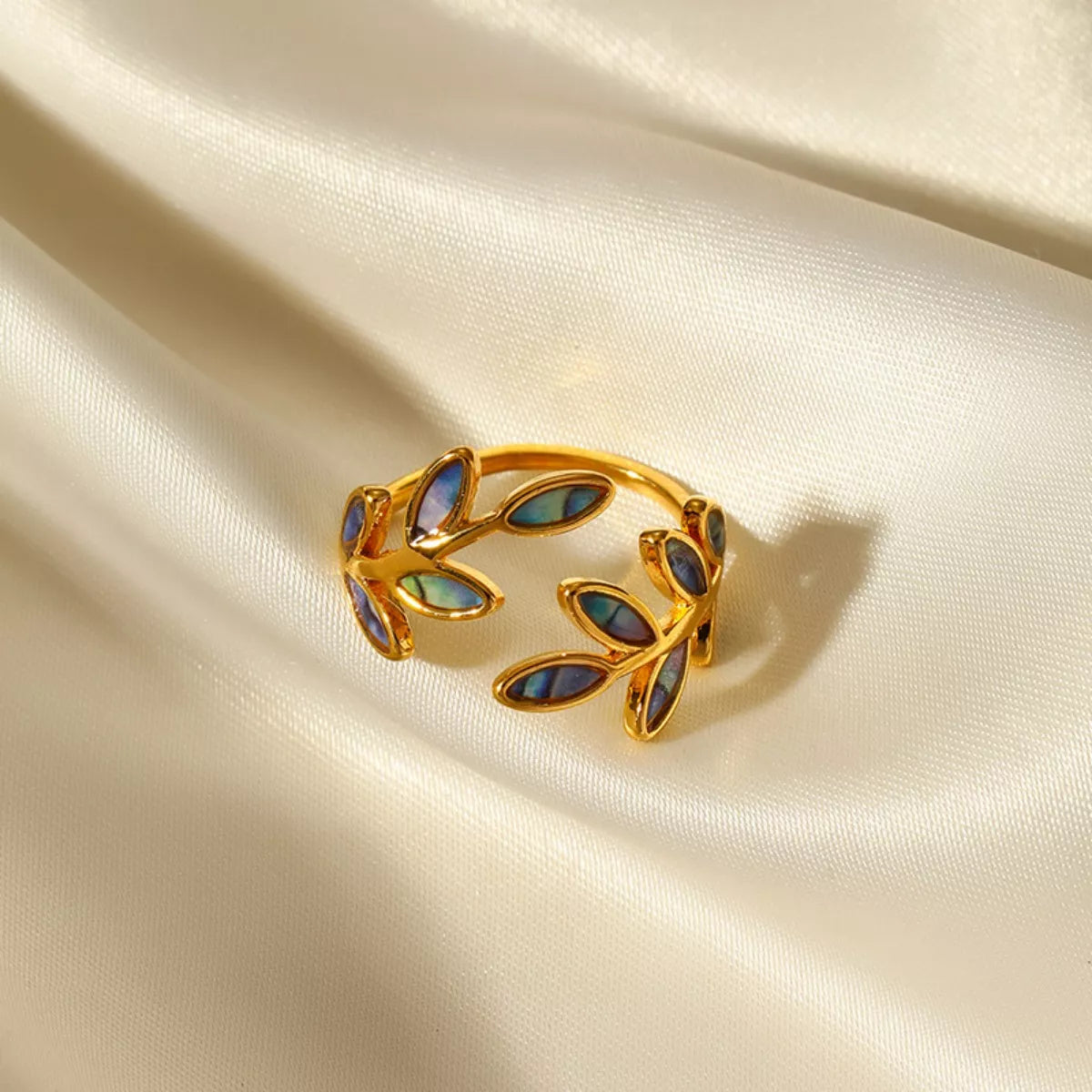 18K Gold-Plated Resin Leaf Bypass Ring in Gold - women's ring