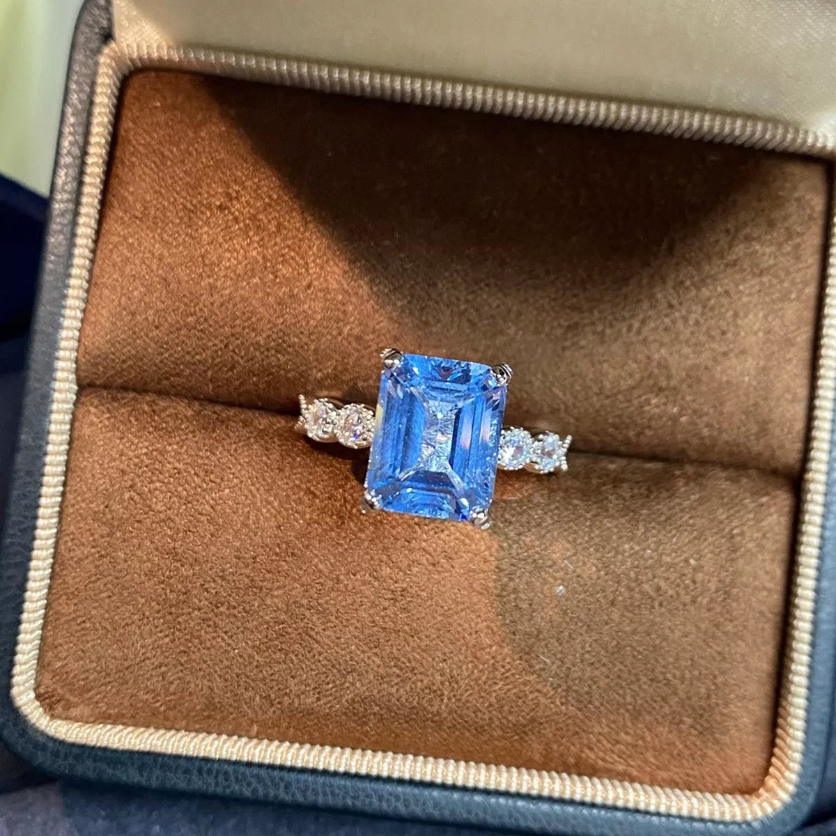 Sterling Silver Zircon Geometric Ring in Pastel Blue - women's ring