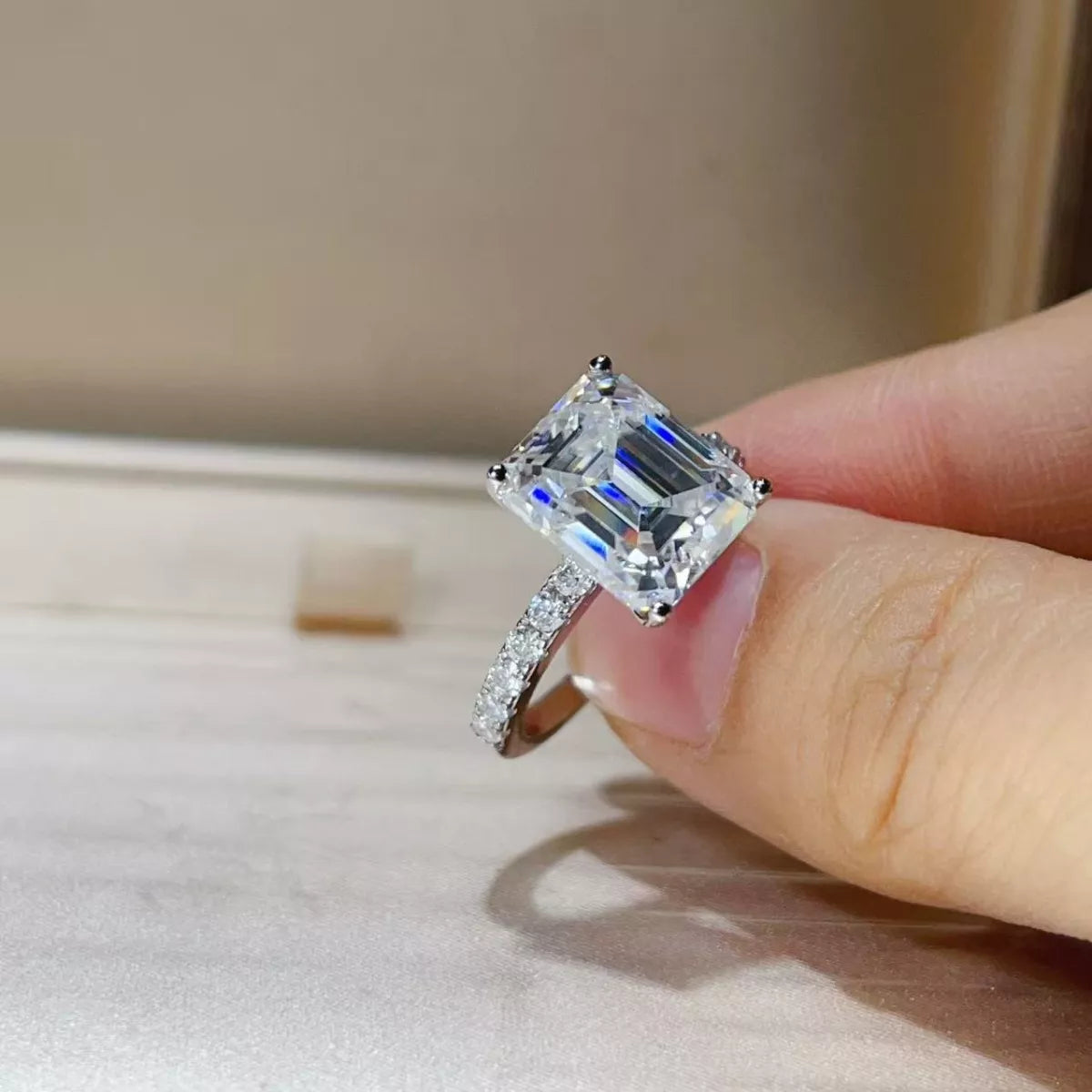 5 Carat Moissanite Sterling Silver Ring - alternate ring view
