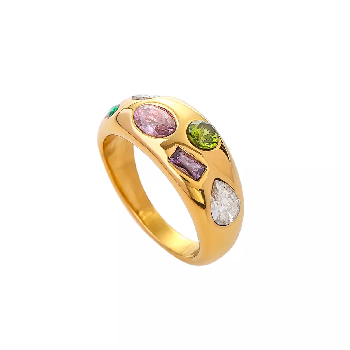 18K Gold-Plated Colorful Zircon Ring in Gold - women's ring