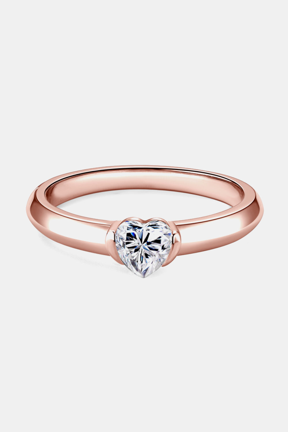 Moissanite Sterling Silver Heart Solitaire Ring in Rose Gold - women's solitaire ring