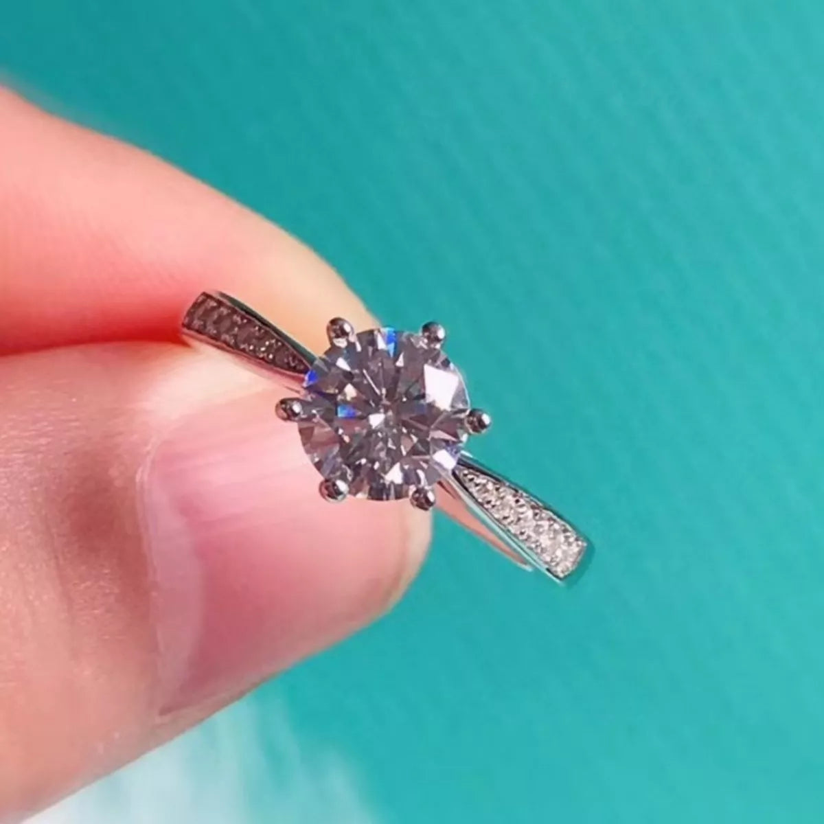3 Carat Moissanite Sterling Silver Ring - alternate ring view