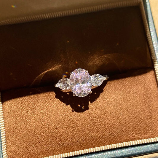 Sterling Silver Oval Cut Diamond Ring in Blush Pink - women's ring