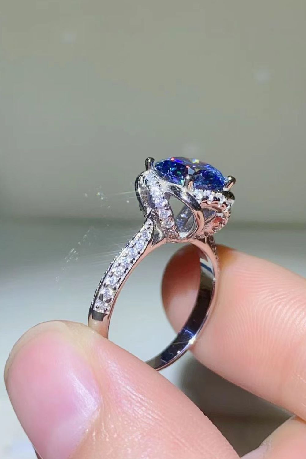 2 Carat Cobalt Blue Moissanite Sterling Silver Ring in Blue - women's ring