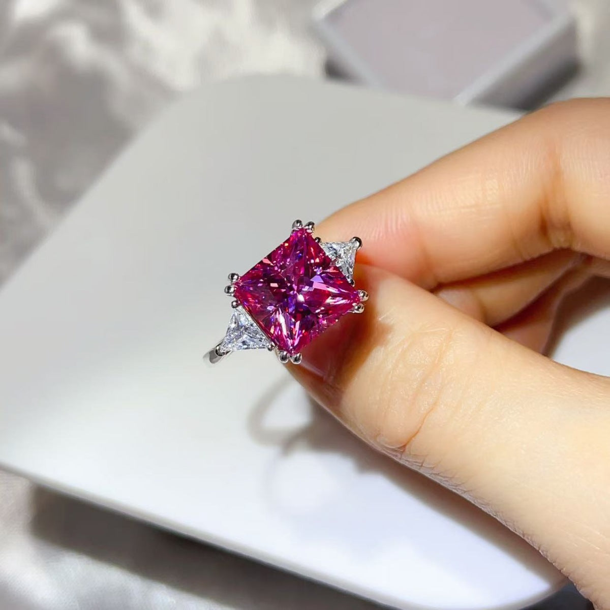 5 Carat Moissanite Sterling Silver Ring in Silver - women's ring