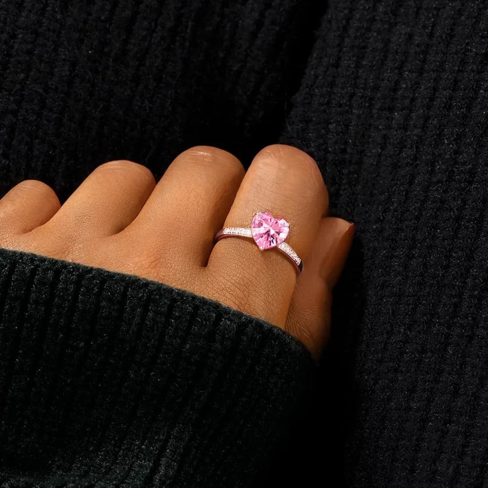 Heart Zircon Sterling Silver Ring in Rose Gold - women's ring