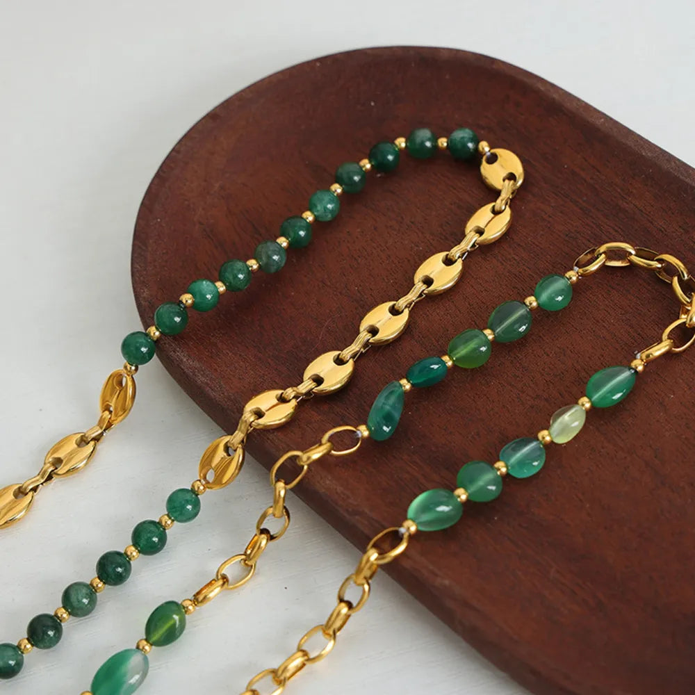 Beaded Titanium Steel Necklace - alternate necklace view