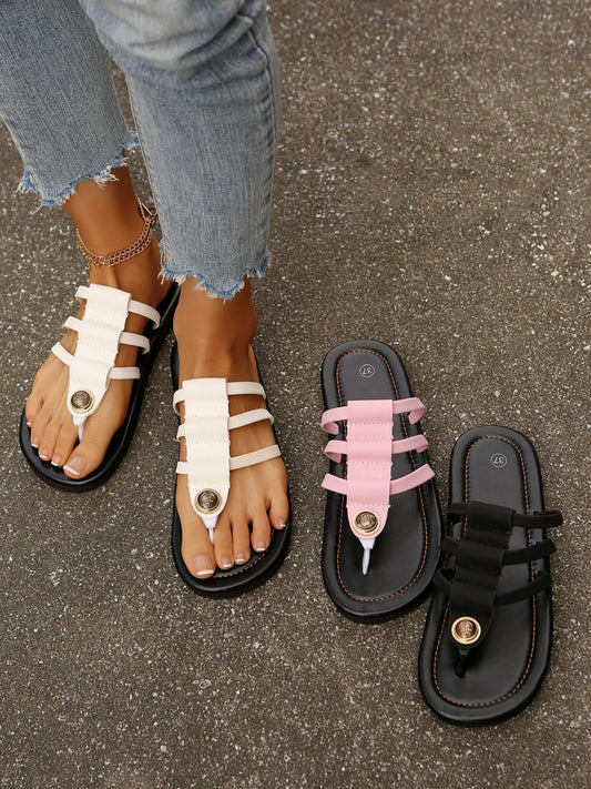 Multi-Strap Toe-Post Sandals in White - women's thong sandals