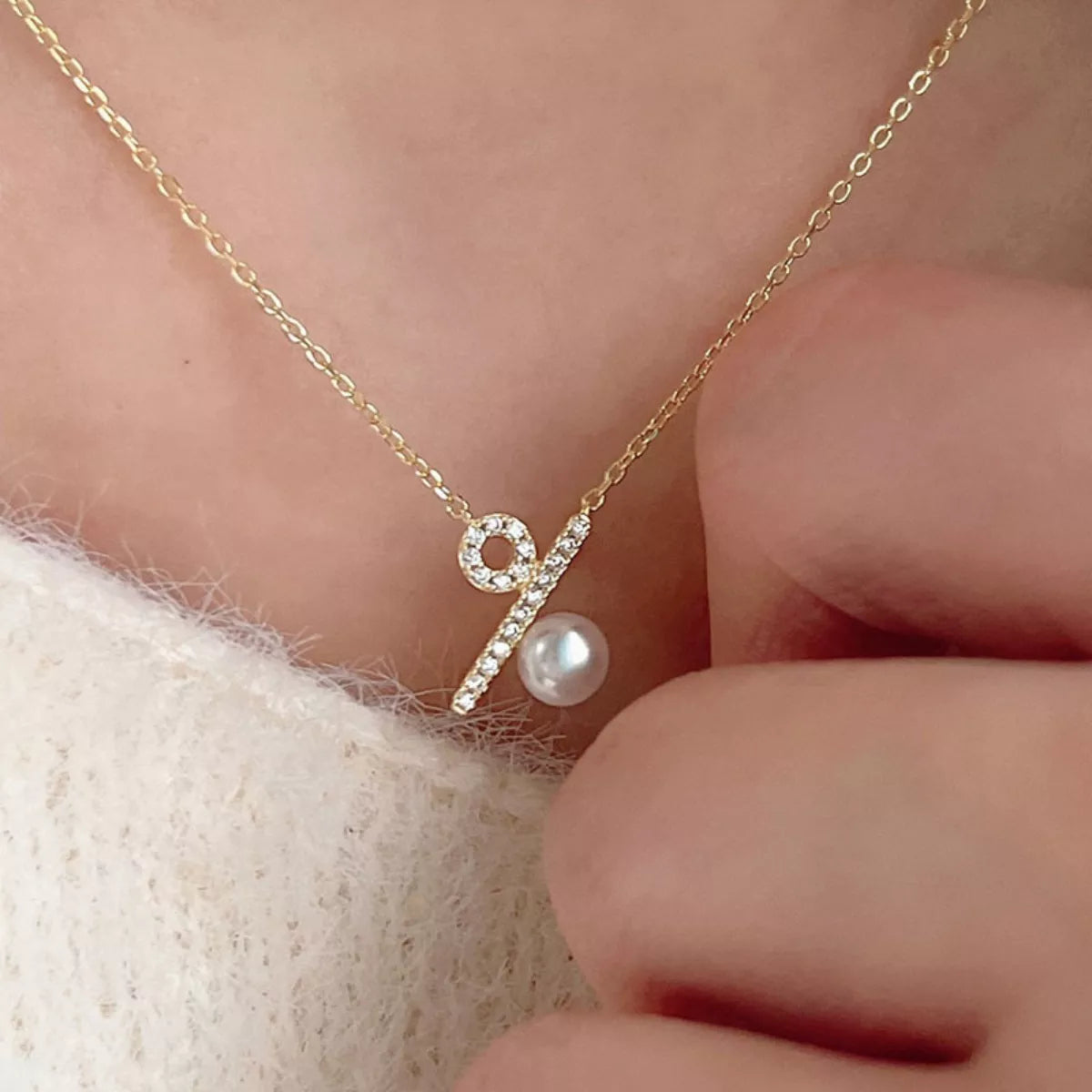 Pearl Percentage Pendant Necklace - alternate necklace view