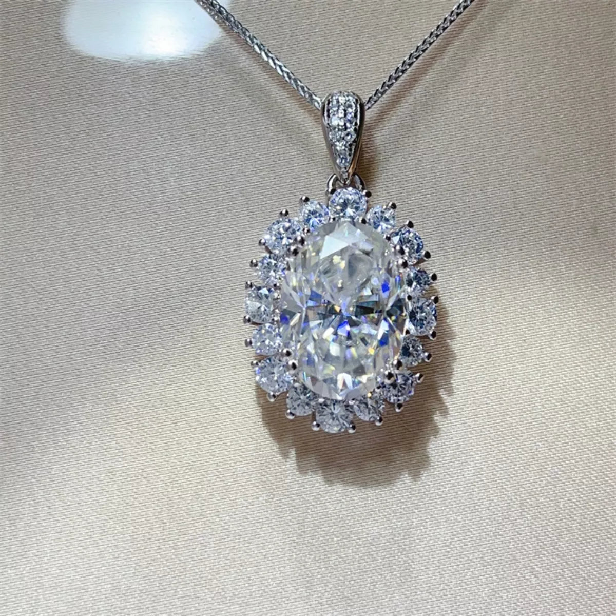 8 Carat Moissanite Sterling Silver Pendant Necklace in Silver - women's pendant necklace