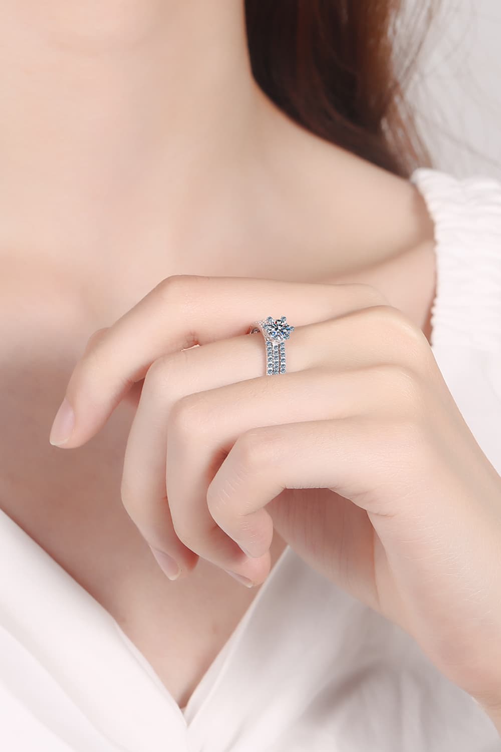 Moissanite Sterling Silver Ring Set in Silver - women's ring