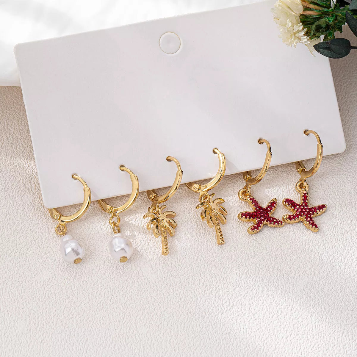 3-Pair 18K Gold-Plated Alloy Drop Earrings - alternate earring view