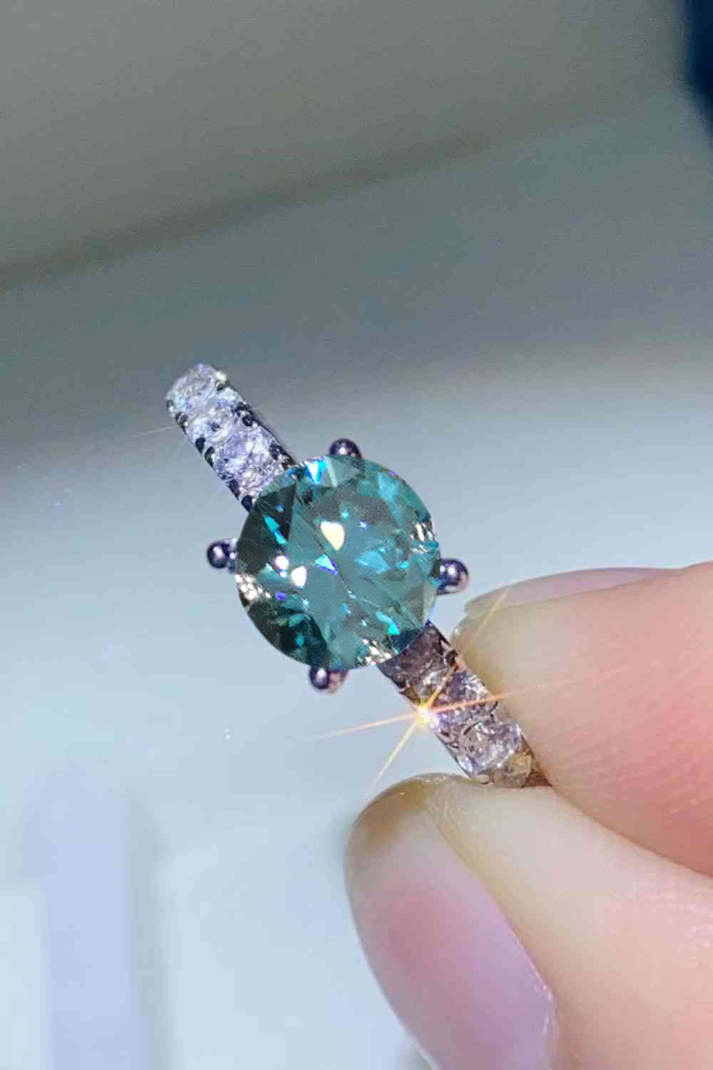 Future Style 1 Carat Moissanite Side Stone Ring in Sky Blue - women's side-stone ring
