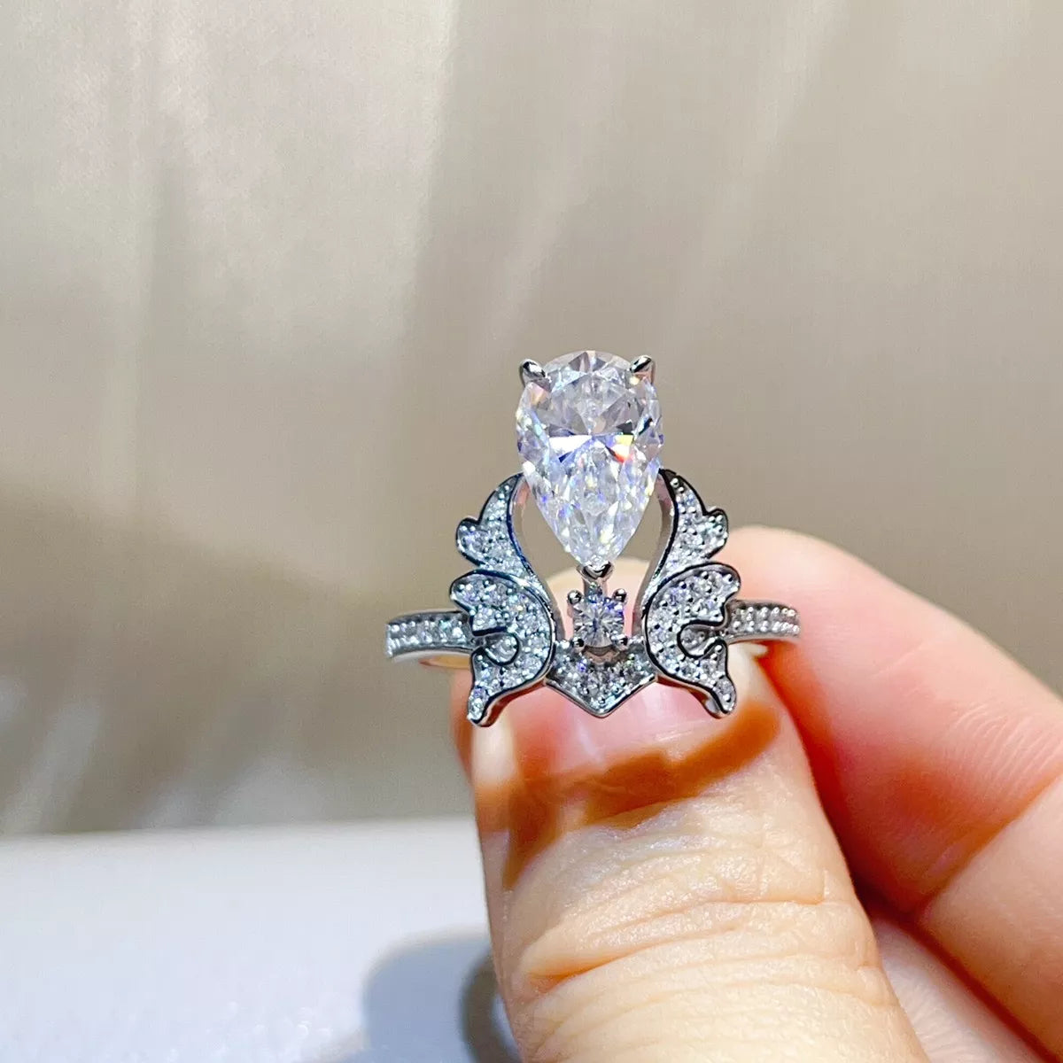 5 Carat Sterling Silver Moissanite Teardrop Ring - alternate ring view