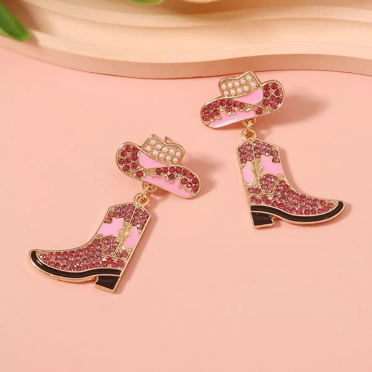 Rhinestone Boot Dangle Earrings in Pink - women's dangle earrings