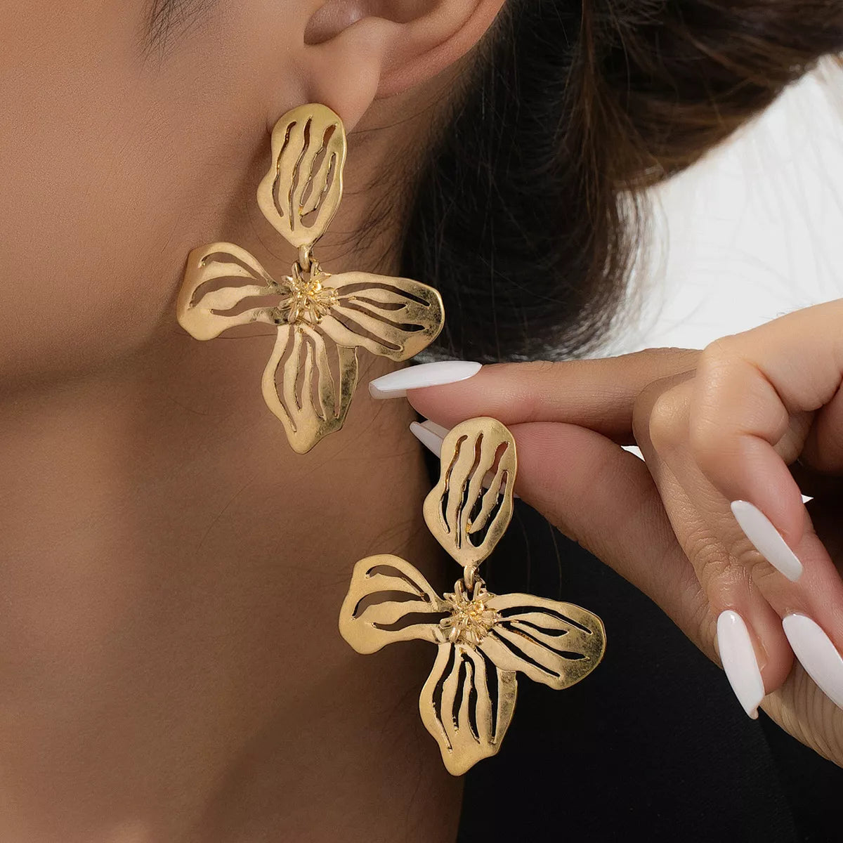 18K Gold-Plated Butterfly Flower Statement Earrings - alternate earring view