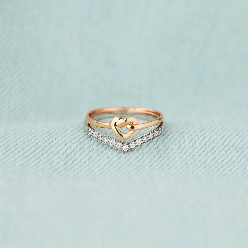 Knotted Heart Shape Inlaid Zircon Ring in Silver - women's ring