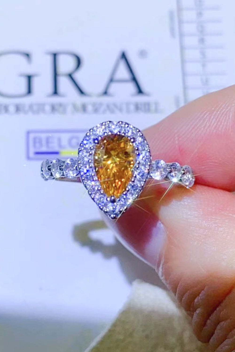 1 Carat Moissanite Contrast Teardrop Ring in Gold - women's ring