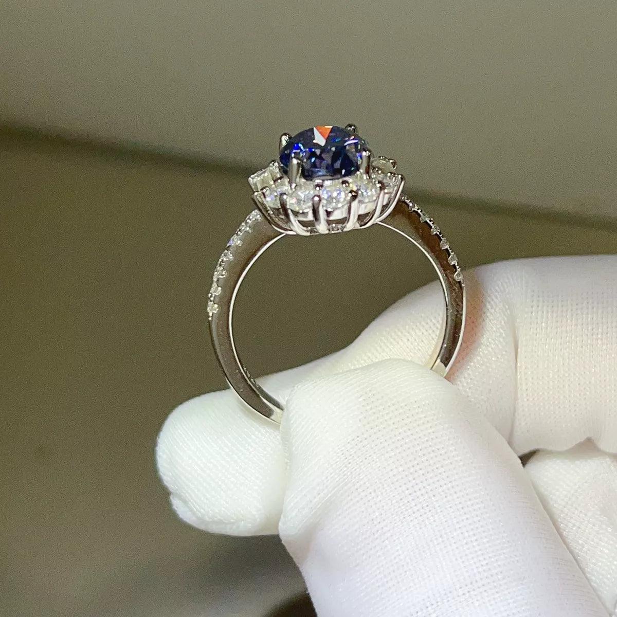 3 Carat Sterling Silver Moissanite Ring in Blue - women's ring