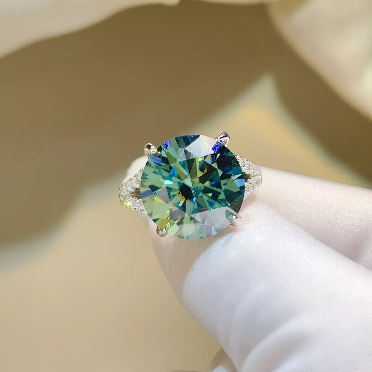 10 Carat Sterling Silver Moissanite Ring in Dark Green - women's ring