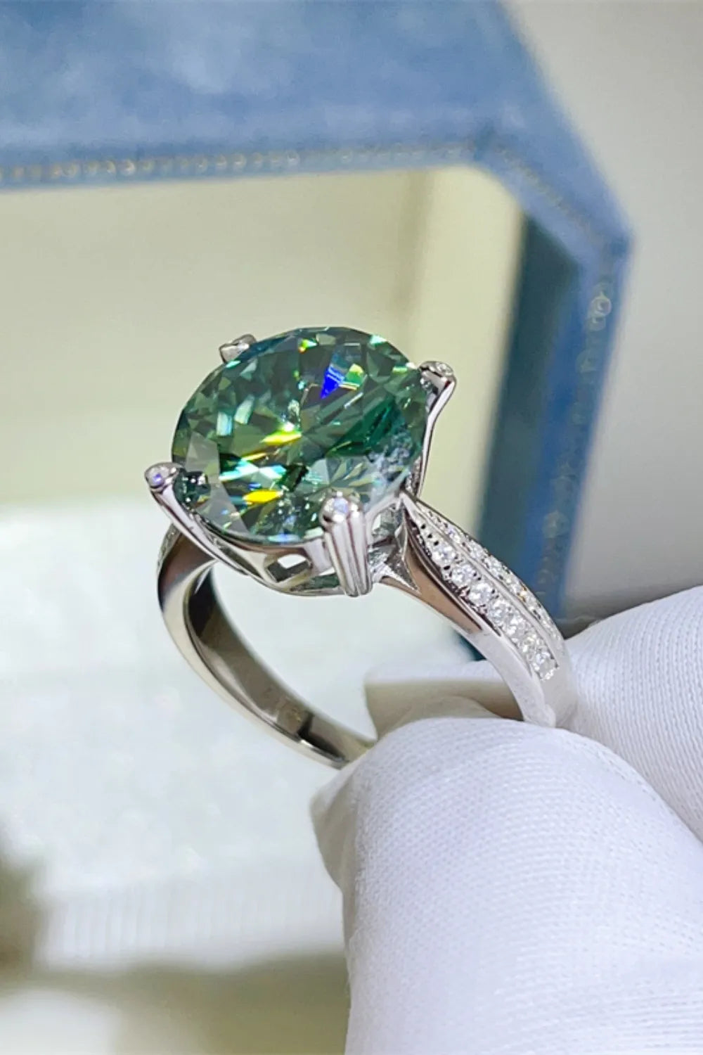 5 Carat Moissanite Sterling Silver Ring in Dark Green - women's ring
