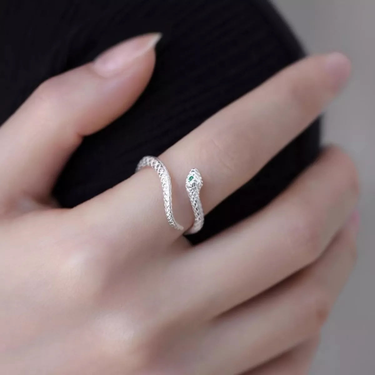 Sterling Silver Snake Bypass Ring - alternate ring view