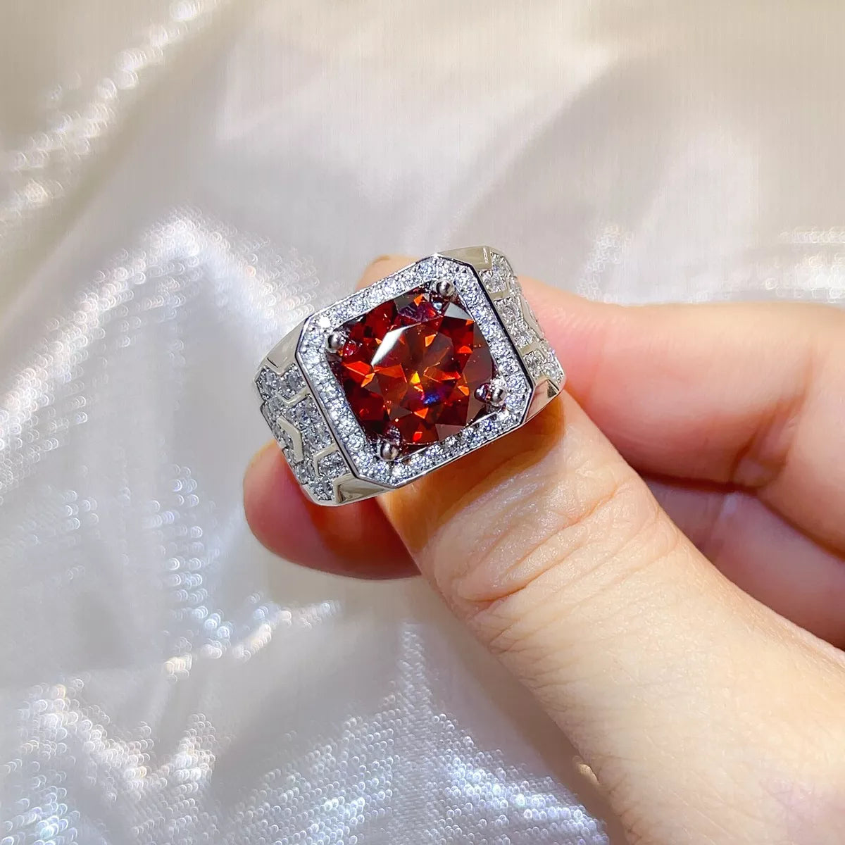 5 Carat Sterling Silver Moissanite Ring in Red - women's ring
