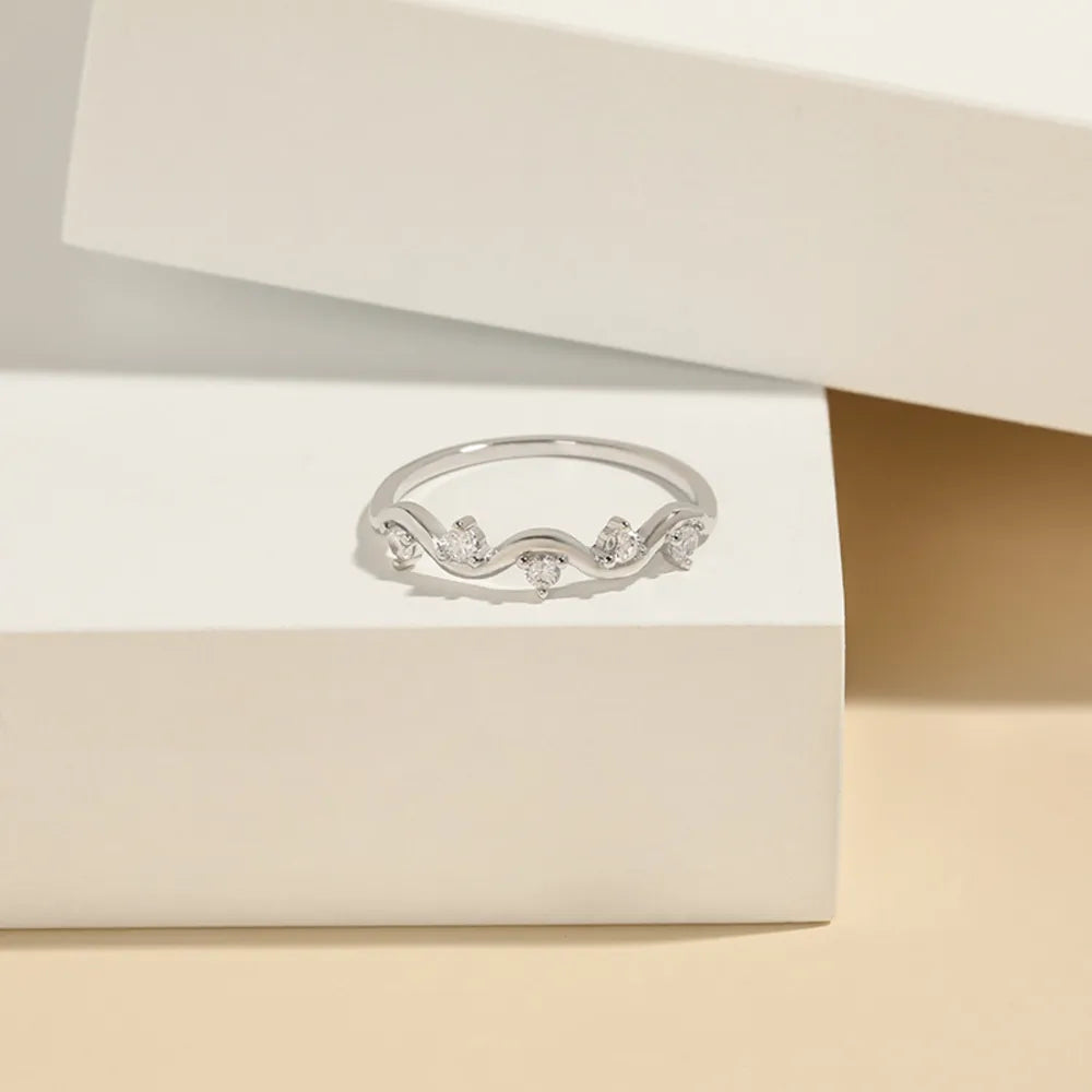 Sterling Silver Inlaid Zircon Ring in Gold - women's ring