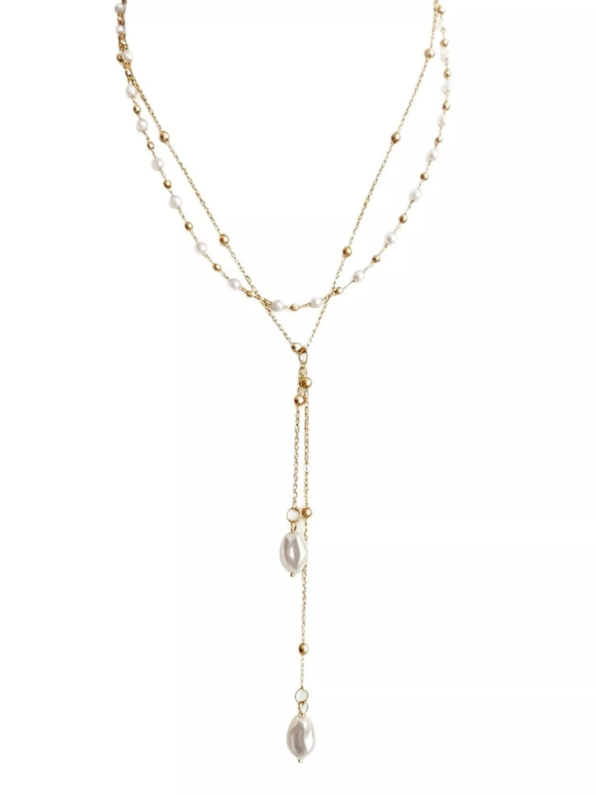 Elegant Layered Y-Shaped Pearl Pendant Necklace - alternate necklace view