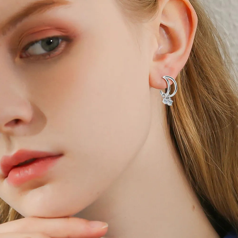 Sterling Silver Moissanite C-Hoop Earrings in Silver - women's hoop earrings